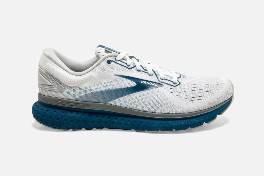 Brooks Men's Glycerin 18 Road Running Shoes White/Grey/Poseidon ( CRJDL1874 )